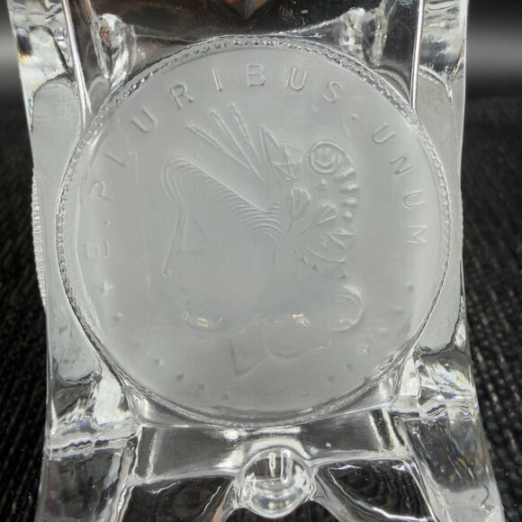 Vintage Square Clear Crystal Frosted Coin Toothpick Holder Match Holder Small - Picture 5 of 13